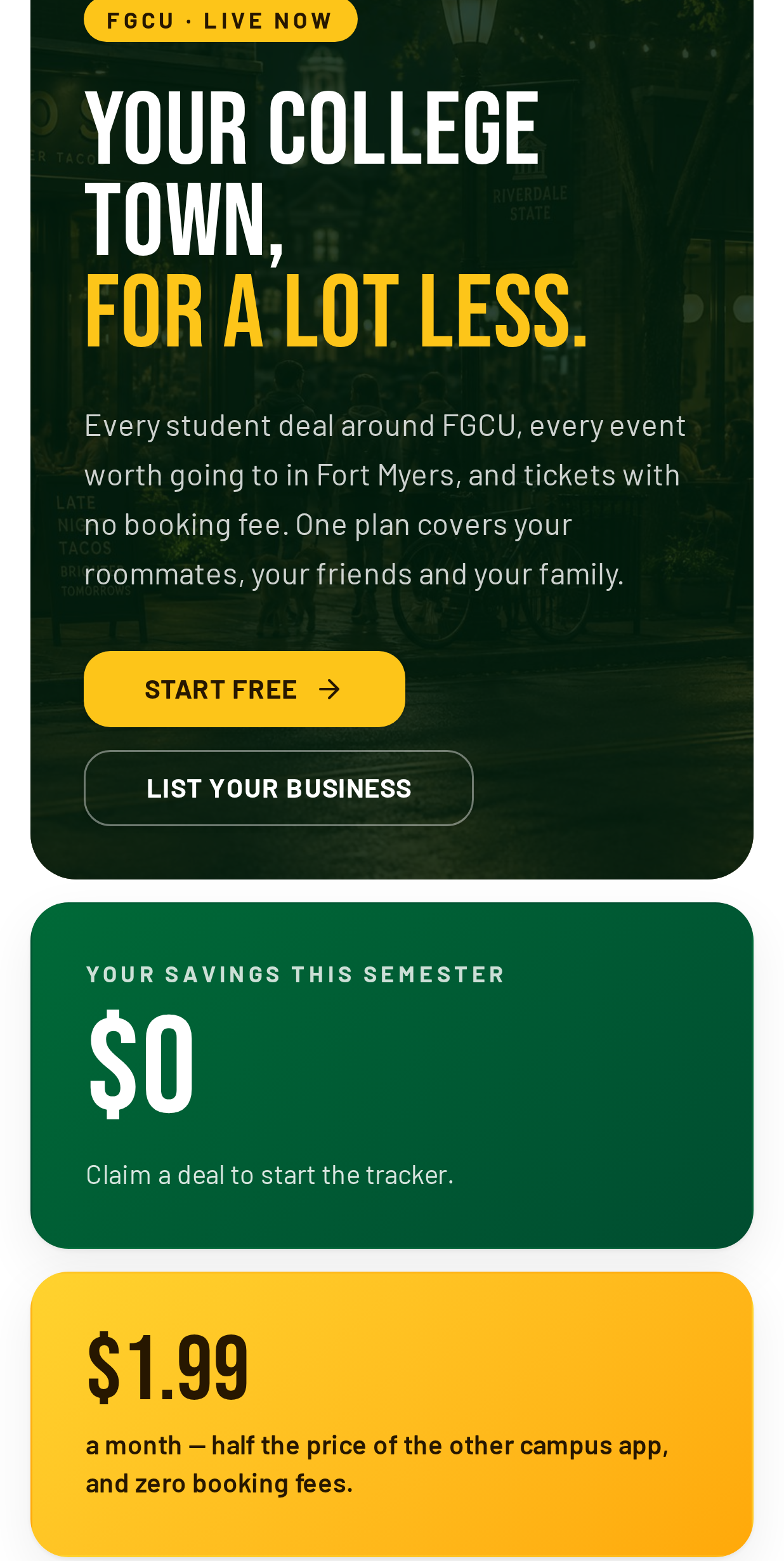 Home screen with FGCU deals
