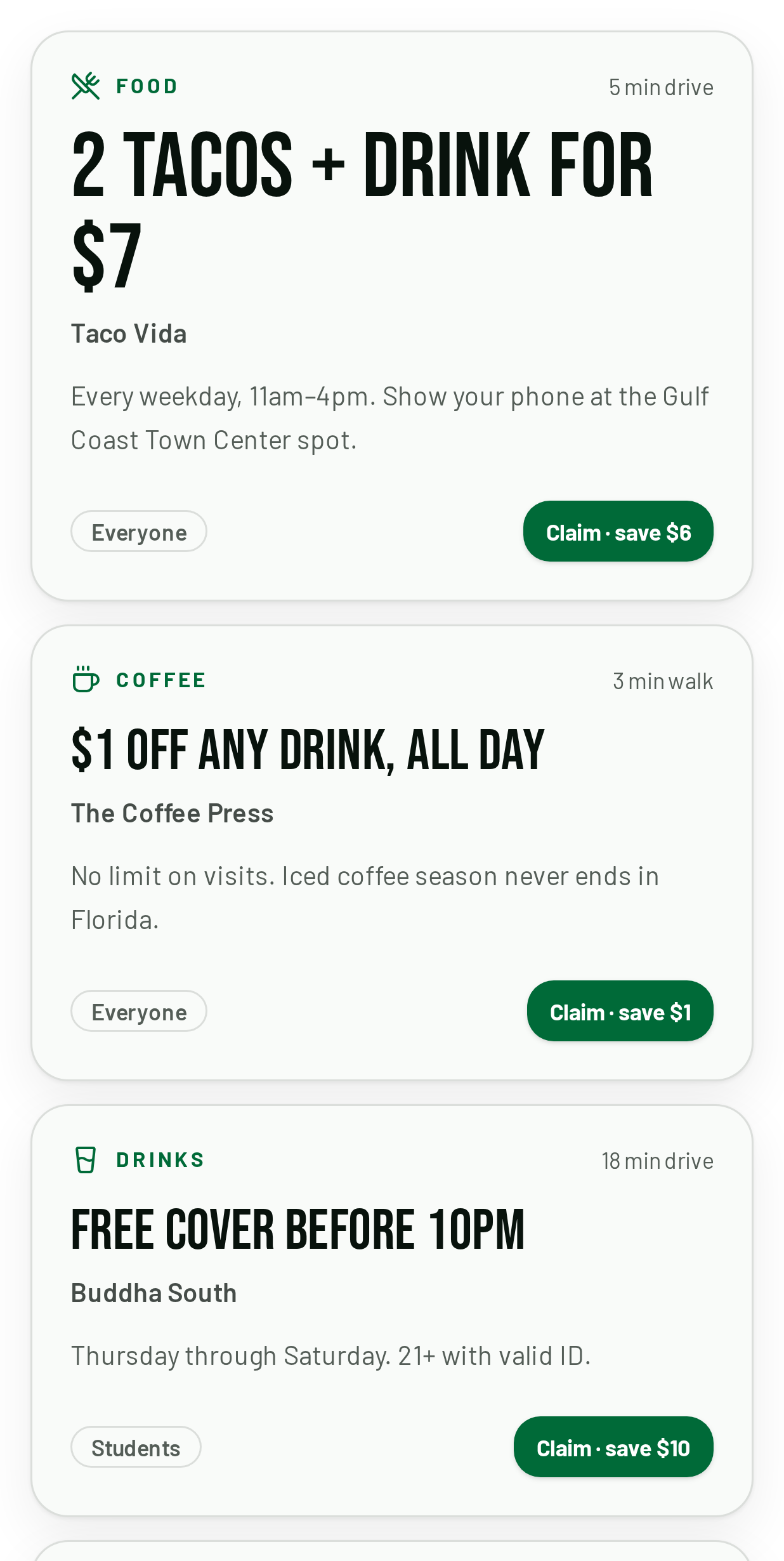 Deals list